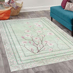 Ambesonne Apple Blossom Decorative Rug, Flowers and Blooming Spring Season Branches Nature Garden Romance, Quality Carpet for Bedroom Dorm and Living Room, 4' X 5' 5", Mint Green and Pink