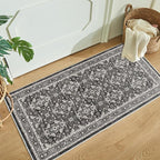 WITSHOCK Washable 2x4 Entryway Area Rug: Soft Non-Slip Backing Washable Rugs Vintage Flower Boho Accent Small Rugs for Bedroom, Kitchen, Bathroom, Nursery Entrance,Black