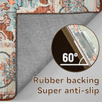 YJ.GWL Area Rugs for Living Room 9x12 Machine Washable Rugs, Non Slip Floral Vintage Rug Indoor Carpet, Stain Resistant Large Rug for Bedroom Dining Room, Copper Tan