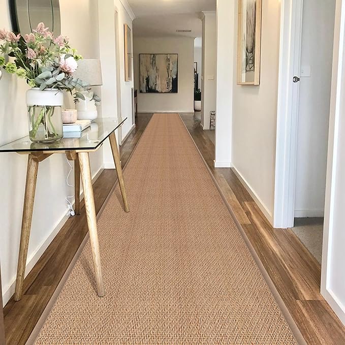Rubber Runner Rug for Hallways Non Slip, Low Pile Long Laundry Room Mat Hall Jute Rug Runner Carpet Non Skid