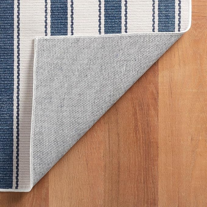 Dash & Albert Awning Stripe Blue Machine Washable Rug, 2 X 3 Feet, Blue Stripe Pattern