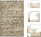 FMFUNCTEX 4x6 Washable Area Rug Neutral Vintage Brown Distressed Non Slip Low Pile Traditional Indoor Carpet for Entryway Living Room Bedroom Soft Retro Throw Rug for Dining Office Kitchen Entryway