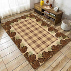 UNREASTO Rustic Pine Cones Area Rug 3x5ft, Brown Buffalo Plaid, Indoor Anti-Slip, Large Area Rug for Living Room, Bedroom, Lodge, Farmhouse