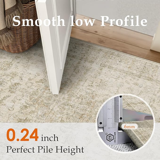 HUGEAR 2x3 Entryway Area Rug Retro Beige Small Rug Machine Washable Door Mat Vintage Floral Low Pile Carpet Distressed Throw Rug Entrance Kitchen Bathroom Bedroom Office Non Slip Soft Lightweight