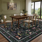 8x10 Area Rugs Living Room Rug: Vintage Washable Rug Floral Soft Carpet Indoor Floor Non-Slip Boho Stain Resistant Large Carpets for Bedroom Kids Nursery Dining Room Farmhouse Home Office Black/C02