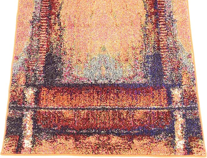 Unique Loom Estrella Collection Rustic, Distressed, Modern, Abstract Area Rug (2' 7 x 10' 0 Runner, Orange/Black)