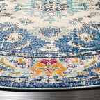 SAFAVIEH Monaco Collection Area Rug - 4' Round, Navy & Light Blue, Boho Chic Medallion Distressed Design, Non-Shedding & Easy Care, Ideal for High Traffic Areas in Living Room, Bedroom (MNC243N)