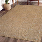 Beverly Rug Easy Jute Checkered Squared Rug 8x10 Washable Durable Indoor Outdoor Area Rugs for Living Dining Room Patio Office Stain Resistant Non Shedding Casual Indoor Outside Carpet 8 x 10 Natural