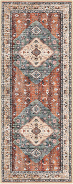 KOZYFLY Runners for Hallways 2x6 Ft Washable Kitchen Runner Rug Boho Runner Rug for Entryway Indoor Rust/Orange/Blue Printed Oriental Faux Wool Floor Carpet Runner for Bedroom Kitchen Hall