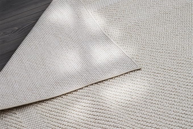 CAMILSON Micro Loop Rug 8x10 Modern Luxury Bordered Area Rugs Soft High and Low Pile Stain Resistant Easy-Cleaning Non-Shedding for Living Room Office Indoor Carpet (8 x 10 / White)