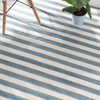 Home Conservatory Ladder Stripe Blue/Ivory Handwoven Wool 5 X 8 Feet, Blue/Ivory Stripe Pattern