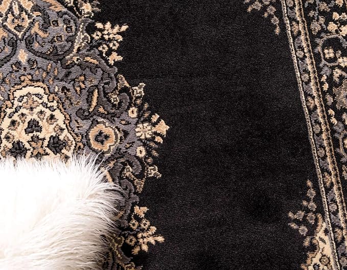 Unique Loom Reza Collection Traditional Persian Style Area Rug, Rectangular 5' 0" x 8' 0", Black/Beige