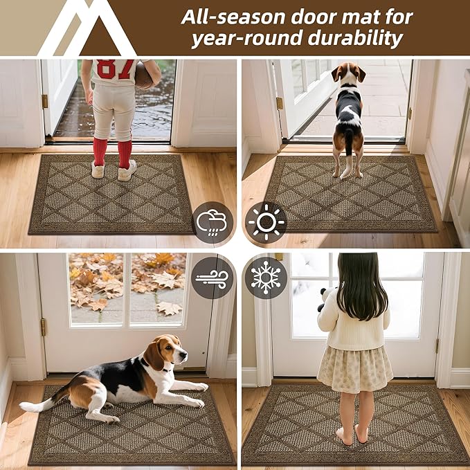 COSY HOMEER Non-Slip Door Mat 32"x48", Entryway Rugs Low Profile Absorbent Dirt Trapper Doormat for Front Entrance, Washable Polypropylene Entry Mat (Brown)