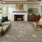 Bavni Area Rug 3x5, Non-Slip Washable Rugs for Living Room Office, Boho Distressed Printed Rug, Low Pile Foldable Decorative Carpet for Bedroom Kitchen Office, Olive Green