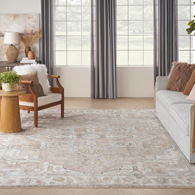 Nourison Home Astra Machine Washable Beige 9' x 12' Area Rug - Easy Clean, Non Shedding, Bed Room, Living Room, Dining Room, Kitchen (9' x 12')