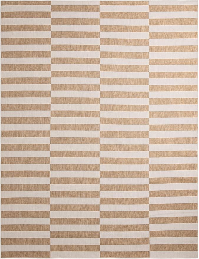 Unique Loom Outdoor Striped Collection Area Rug - Striped (10' x 13' 1" Rectangle Taupe/Ivory)