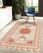 Ambesonne Sun and Moon Decorative Rug, Bohemian Artwork Design of Crescent Solar Ornament Esoteric Stars Ornaments, Quality Carpet for Bedroom Dorm and Living Room, 4' X 5' 5", Burnt Sienna