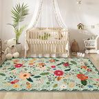 5x7 Washable Rug for Living Room, Green Floral Area Rug, Non Slip Low Pile Soft Flower Carpet, Large Rugs for Bedroom, Dining Room, Office, Kids Playroom, Nursery, Sage Green