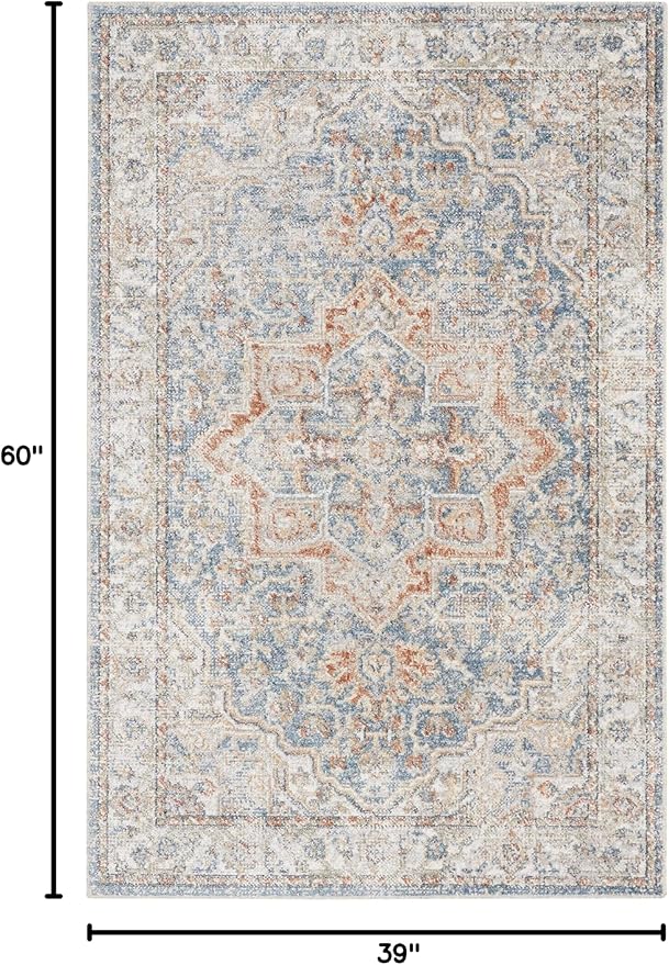 Nourison Home Astra Machine Washable Denim Multicolor 3'3" x 5' Area Rug - Easy Clean, Non Shedding, Bed Room, Living Room, Dining Room, Kitchen (3' x 5')
