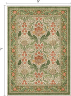 Bavni 8x10 Area Rugs for Living Room, Microfiber Machine Washable Non-Slip Vintage Floral Rug, Low Pile Lightweight Carpet for Bedroom, Dining Room, Home Office, Sage Green & Burnt Orange