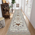 Floral Runner Rug, 2x6ft, Bohemian Vintage Distressed Floral Pineal Rug for Kitchen, Non-Slip No Shedding, Soft Low Pile Indoor Room Grey Rug for Laundry, Washable Rug for Hallway Bathroom