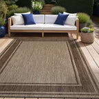 Beverly Rug Large Outdoor Rug 10x14 Modern Bordered Area Rugs for Indoor and Outdoor Patio Deck Porch Garden Waterproof Weather Sun Resistant Washable Outside Carpet (10 x 14 Jute)