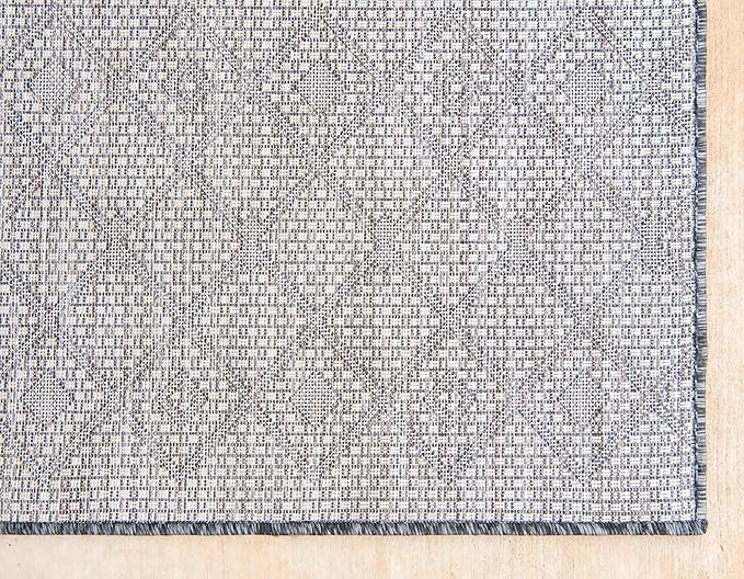 Unique Loom Outdoor Trellis Collection Area Rug - Tribal Trellis (10' x 13' 1" Rectangle, Charcoal Gray/ Natural)