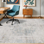 Light Blue Farmhouse Area Rug for Bedroom - 6x8 Washable Rug for Dining Room Table, Ultra-Thin Soft Textured Dusty Blue Boho Indoor Decor, Fade & Stain Resistant