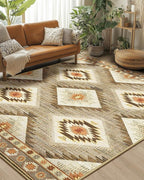 Area Rug 5x8 Rug Machine Washable Non-Slip Low Pile Print Pattern Western Rug for Living Room Bedroom Entryway Tribal Series-Cream/Camel