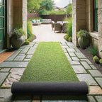 Ottomanson 2'7" x 29 Artificial Faux Grass Rug - Realistic Turf with UV Protection - Perforated for Easy Drainage - Durable, Hose-Off Synthetic Lawn Carpet for Indoor & Outdoor Use, Green