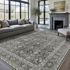 Vintage Area Rug 5x7 Black Washable Living Room Large Carpet Non Slip Bedroom Indoor Office Low Pile Traditional Distressed Retro Accent Rug for Dining Room Bathroom Kitchen