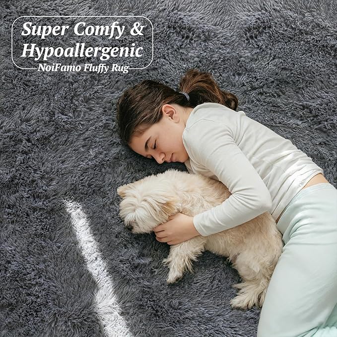 5x7 Area Rugs for Living Room Bedroom, Soft Fluffy Shaggy Bedside Rug, Indoor Floor Carpet for Kids Playroom, Dorms, Nursery Rooms, Home Decor (Grey 5'x7')