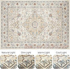 8x10 Area Rugs Living Room: Washable Boho Large Neutral Vintage Soft Rug Stain Resistant Farmhouse Non Slip Indoor Floor Carpet for Bedroom Nursery Kids Playroom Office Dining Room- Cream Blue