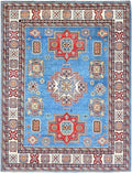 Cerulean Blue Special Kazak with All Over Pattern Natural Dyes Pure Wool Hand Knotted Oriental Densely Woven Rug(9'x11'8")