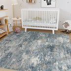 Nakagishi 7x9 Area Rugs Living Room: Washable Abstract Large Neutral Soft Rug Stain Resistant Modern Indoor Floor Non-Slip Carpet for Bedroom Nursery Kids Playroom Office Dining Room Dorm-Blue Brown