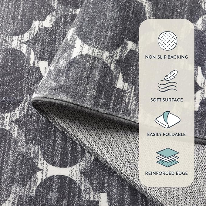 Lahome Moroccan Washable Entry Rug - 2x3 Small Throw Kitchen Rugs Non-Slip Soft Area Rugs for Bedroom Grey Distressed Bathroom Mats Indoor Doormat Carpet for Entryway Laundry Room Living Room Bedside