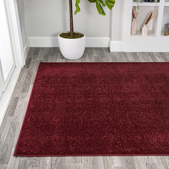 Eyely UES100Q-15 Supersoft Haze Solid Low-Pile Indoor Area Rug, Coastal, Bohemian, Minimalist, Classic, Casual for Bedroom,Kitchen,Living Room,Non Shedding,Easy-Washing, Red, 12 X 15