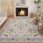 Rugcomf Living Room Rug 5x7 Rug Machine Washable Area Rug Floral Non-Slip Low Pile Large Rugs for Living Room, Bedroom, Farmhouse, Dining Room, Kids Playroom(Colorful)