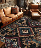 YIHOUSE Rustic Cabin Area Rug for Living Room 8x10,Machine Washable Lodge Bear Rug,Non-Slip Low Pile Print Pattern Western Rug for Bedroom