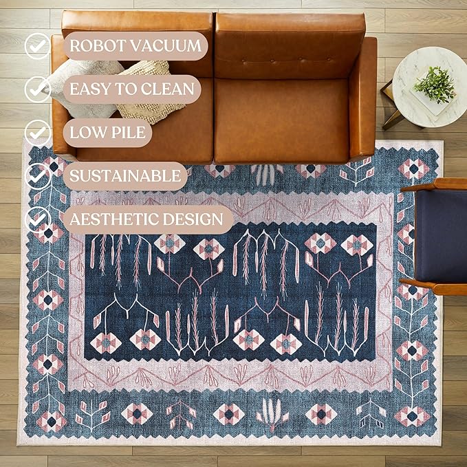 Washable Area Rug. Modern Farmhouse. Vintage. Turkish. Bohemian. Distressed. Oriental. Traditional. Rugs for Living Room. Dining. Bedroom. Office. Entryway. Foyer. (862CN, 9' x 12')