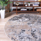 Rugs.com Leipzig Collection Round Rug – 3 Ft Round Beige Low-Pile Rug Perfect for Kitchens, Dining Rooms