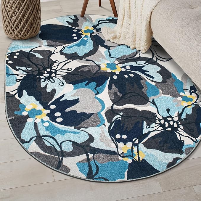 Rugshop Gray Large Floral Non-Slip Area Rug Fade Resistant for Living Room, Dining Room and Bedroom, 5' x 7' Oval