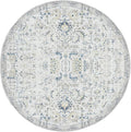 jinchan Kalen Round Rug 7ft Area Rug Washable Vintage Indoor Retro Floor Cover Distressed Floral 7' Round Circle Boho Non Slip Thin Carpet for Living Room Dining Room Bedroom Kitchen Blue