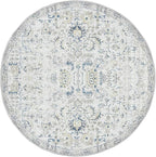 jinchan Kalen Round Rug 5ft Area Rug Entryway Washable Vintage Indoor Retro Floor Cover Distressed Floral 5' Round Circle Boho Non Slip Thin Carpet for Kitchen Bedroom Living Room Dining Room Blue