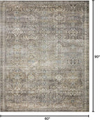 Loloi Layla Collection LAY-13 Antique/Moss 5'-0" x 7'-6" .13" Thick Area Rug, Soft, Durable, Vintage Inspired, Distressed, Low Pile, Non-Shedding, Easy Clean, Printed, Living Room Rug
