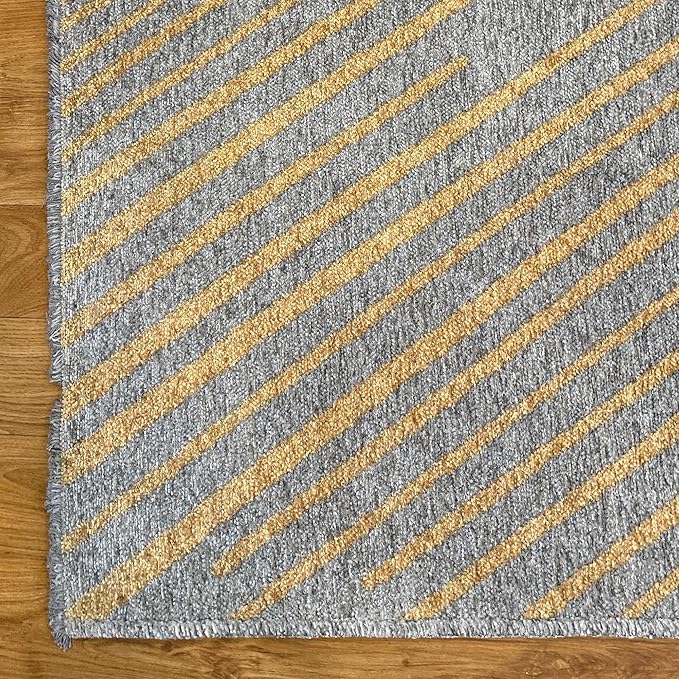 Alfa Rich 3x5 Geometric Gray Gold Washable Area Rugs for Living Room Bedroom Kitchen Cotton Runner