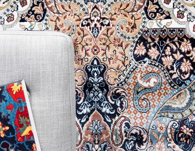Unique Loom Narenj Collection Classic Traditional Medallion Textured Design Area Rug, 3 x 5 ft, Navy Blue/Tan