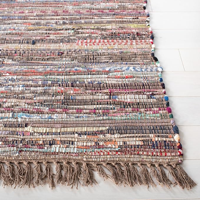 SAFAVIEH Rag Rug Collection Area Rug - 9' x 12', Rust & Multi, Handmade Boho Stripe Cotton, Ideal for High Traffic Areas in Living Room, Bedroom (RAR121E)