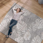 CAMILSON Indoor Outdoor Rug, Beige 5x7 Leaf Tropical Botanical Area Rugs for Indoor and Outdoor patios, Easy-Cleaning Non-Shedding Living Room, Garden and Kitchen Washable Outside Carpet (5 x 7)