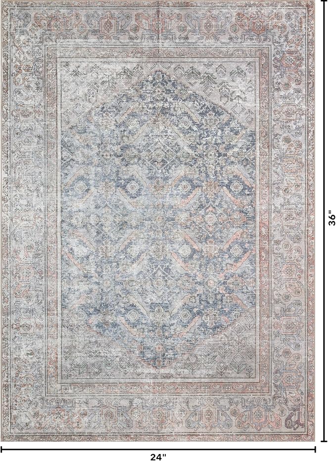 Kuden 2x3 Small Rug, Machine Washable, Non-Slip Backing, Vintage Style, Soft, Low Pile, Area Rugs for Entryway Kitchen Indoor Entrance